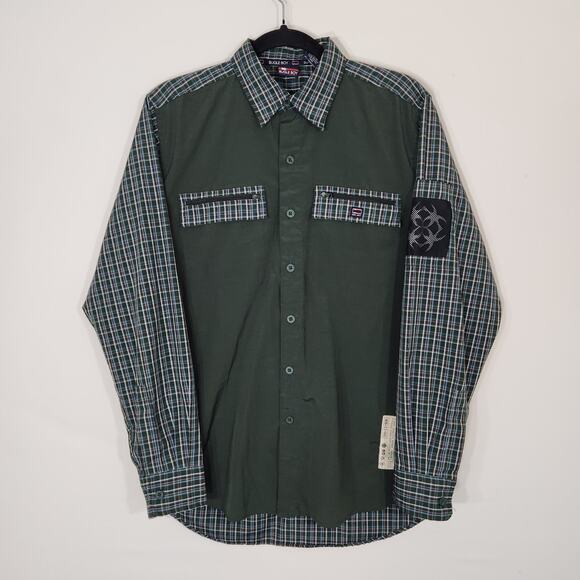 Bugle Boy Other - Vintage 2002 Bugle Boy Shirt Men's Size S Green Blue Plaid Sleeve Button Up Y2K